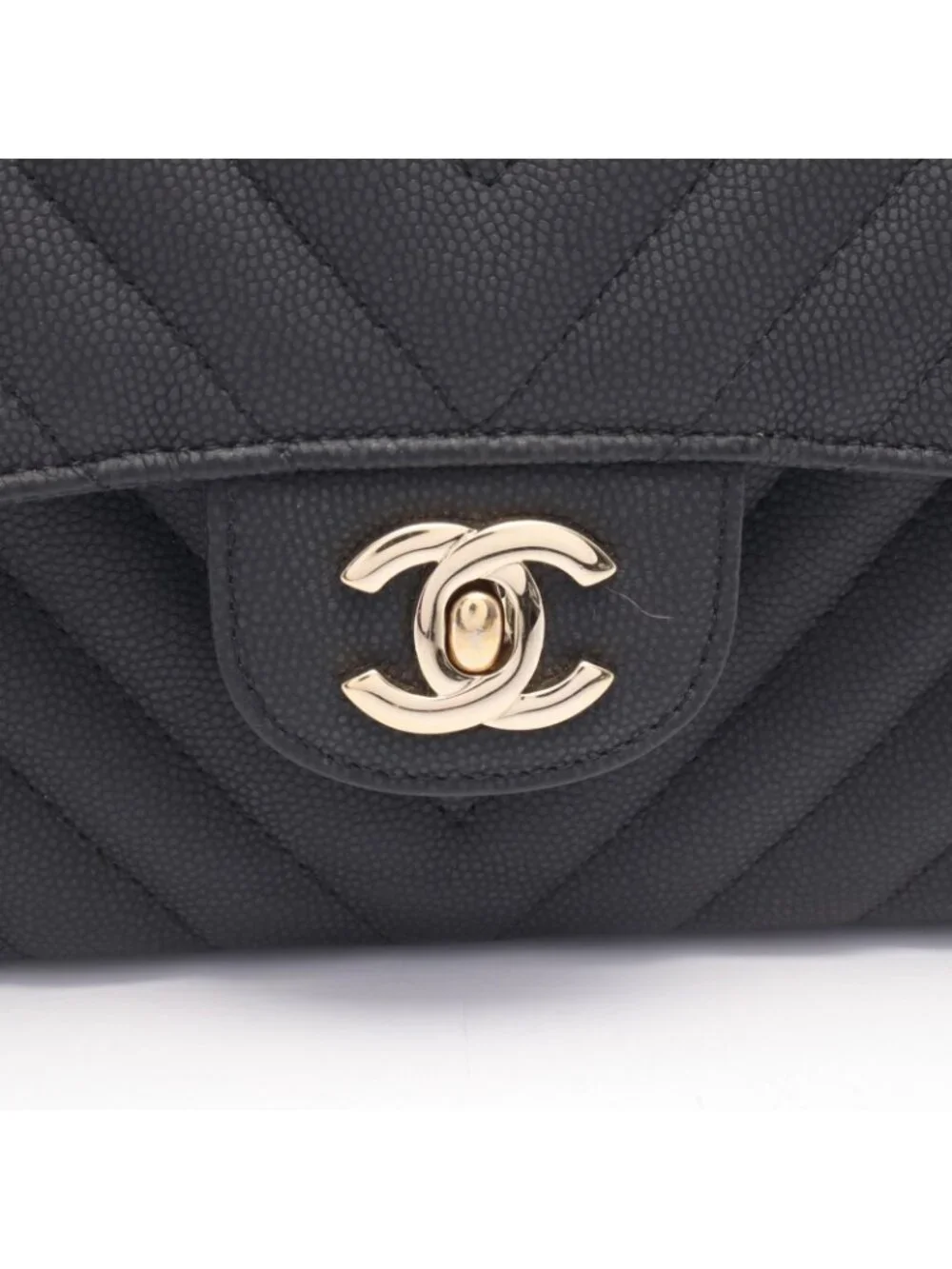 Chanel Shoulder Bag Chevron Stitch Double Flap Matte Black Caviar Leather